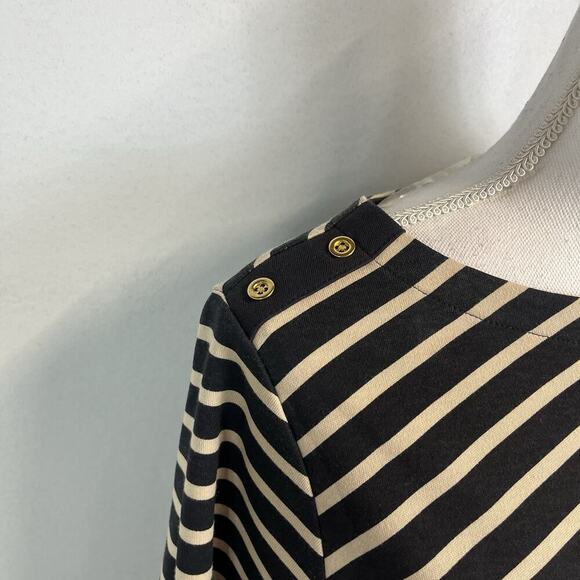 Karen Scott Sport Dress size Medium Black Khaki Striped Stretch Jersey Knee Slim - Picture 4 of 8